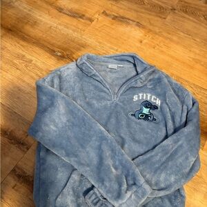 Disney Blue Zip-Up Sweater with Stitch Design